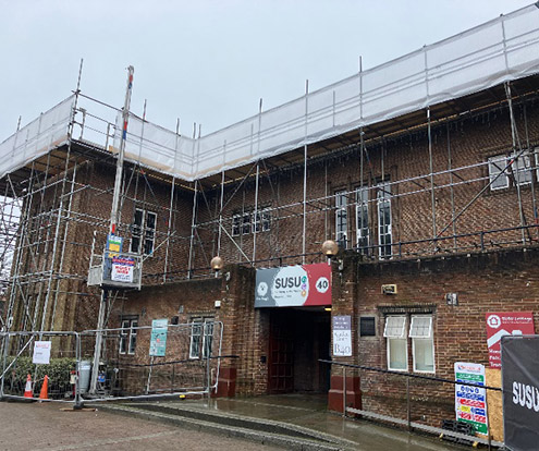 Scaffolding erected on a commercial building in Southampton