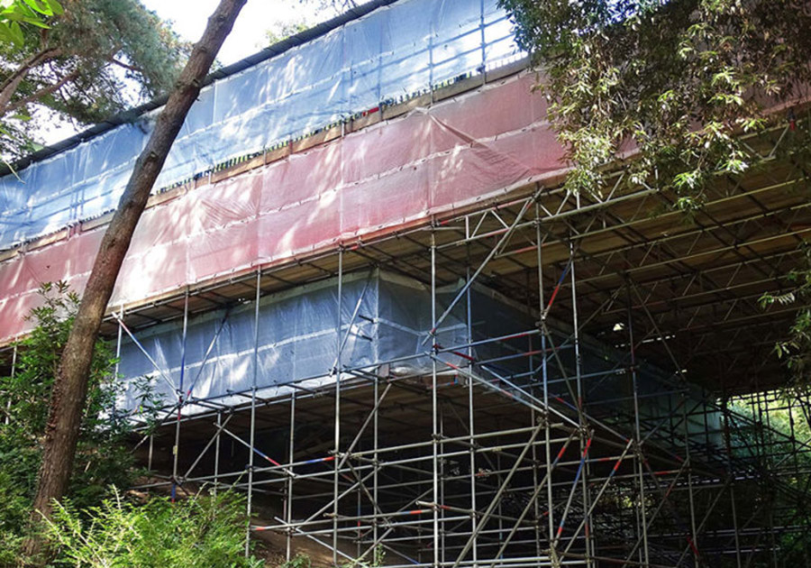 Church scaffold for steeple restoration, Christchurch