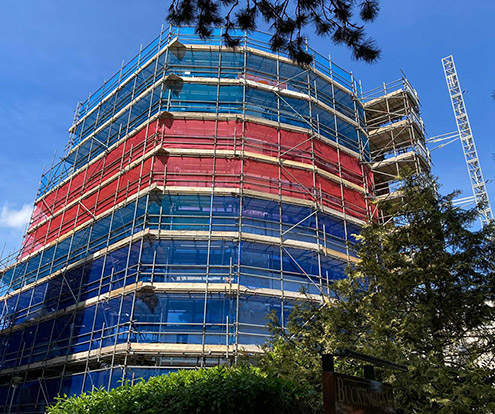 Commercial scaffolding on a multi-storey building in Southampton