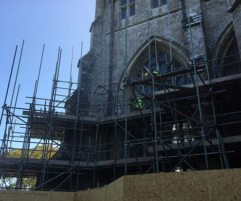 Specialist scaffolding on a heritage church